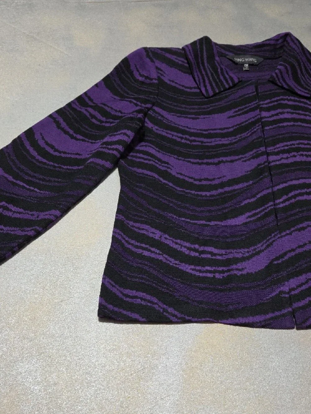 Ming Wang Purple and Black Zebra-Print Knit Jacket